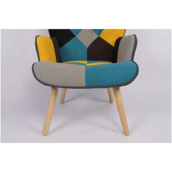 Πολυθρόνα  BRIAR Κίτρινο/Μπλε Patchwork Ύφασμα/Ξύλο 73x69x96cm