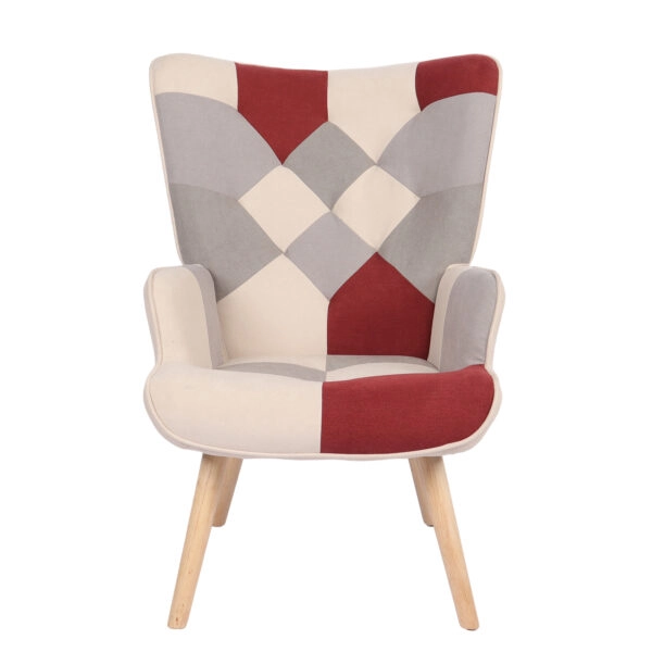 Πολυθρόνα  BRIAR Μπορντό/Γκρι Patchwork Ύφασμα/Ξύλο 73x69x96cm