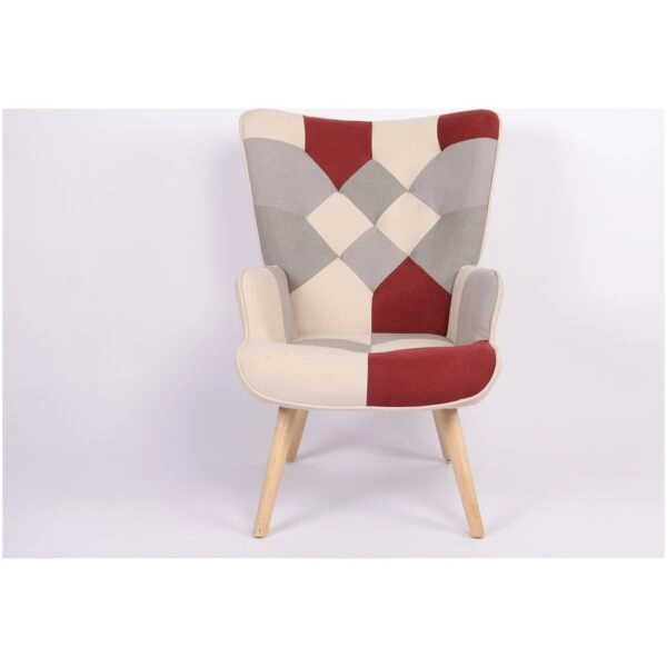 Πολυθρόνα  BRIAR Μπορντό/Γκρι Patchwork Ύφασμα/Ξύλο 73x69x96cm