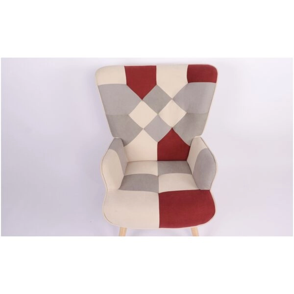 Πολυθρόνα  BRIAR Μπορντό/Γκρι Patchwork Ύφασμα/Ξύλο 73x69x96cm