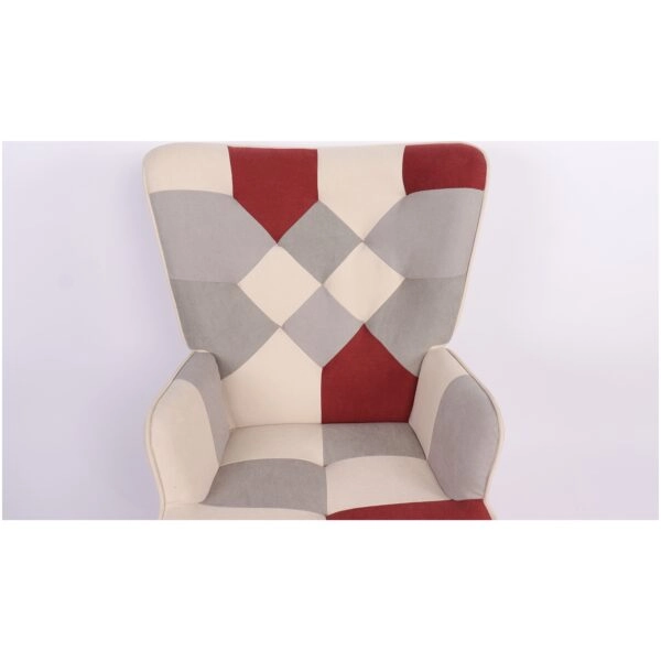 Πολυθρόνα  BRIAR Μπορντό/Γκρι Patchwork Ύφασμα/Ξύλο 73x69x96cm