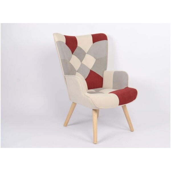 Πολυθρόνα  BRIAR Μπορντό/Γκρι Patchwork Ύφασμα/Ξύλο 73x69x96cm
