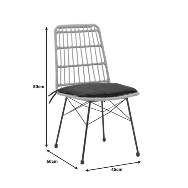 Καρέκλα Naoki  rattan σε φυσική απόχρωση με μαύρο μαξιλάρι και μεταλλικό μαύρο πόδι 45.5x59.5x89εκ