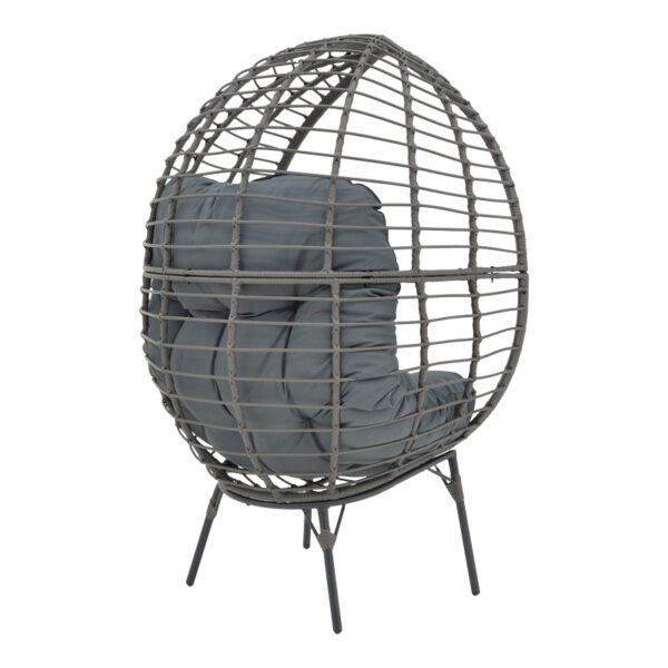 Πολυθρόνα Nestie   wicker rattan γκρι-μεταλλικό γκρι πόδι-γκρι μαξιλάρι 102x80x155εκ