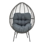 Πολυθρόνα Nestie   wicker rattan γκρι-μεταλλικό γκρι πόδι-γκρι μαξιλάρι 102x80x155εκ