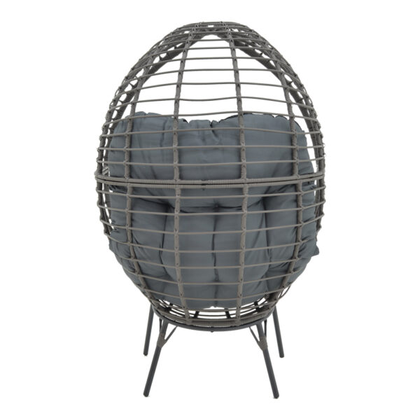 Πολυθρόνα Nestie   wicker rattan γκρι-μεταλλικό γκρι πόδι-γκρι μαξιλάρι 102x80x155εκ