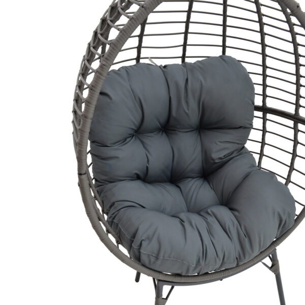 Πολυθρόνα Nestie   wicker rattan γκρι-μεταλλικό γκρι πόδι-γκρι μαξιλάρι 102x80x155εκ
