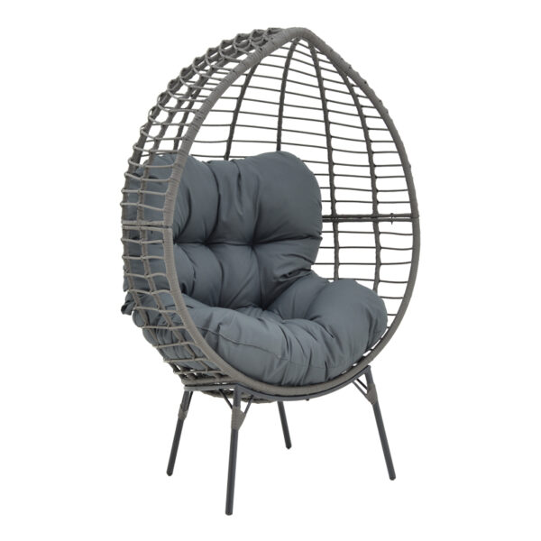 Πολυθρόνα Nestie   wicker rattan γκρι-μεταλλικό γκρι πόδι-γκρι μαξιλάρι 102x80x155εκ