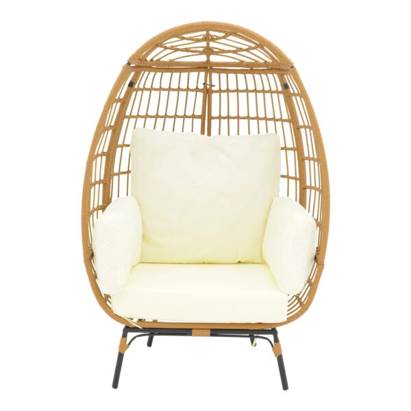 Πολυθρόνα Frox  wicker rattan φυσικό-μεταλλικό φυσικό-μαύρο πόδι-μπεζ μαξιλάρι 96x76x145εκ