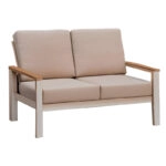 Σαλόνι κήπου Fashionable  σετ 4τμχ ύφασμα μπεζ-λευκό αλουμίνιο-plywood σε φυσική απόχρωση