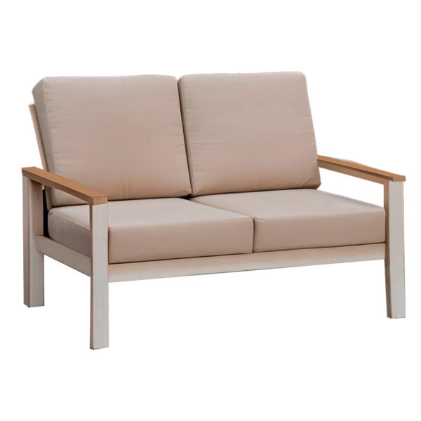 Σαλόνι κήπου Fashionable  σετ 4τμχ ύφασμα μπεζ-λευκό αλουμίνιο-plywood σε φυσική απόχρωση