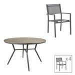 Τραπεζαρία Appa-Moly σετ 5τεμ  αλουμίνιο και plywood σε ανθρακί απόχρωση Φ120x74εκ