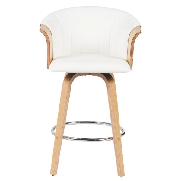 Σκαμπό Bar ArteLibre CASSIAN Λευκό/Φυσικό Ξύλο/PU 50x50x103cm