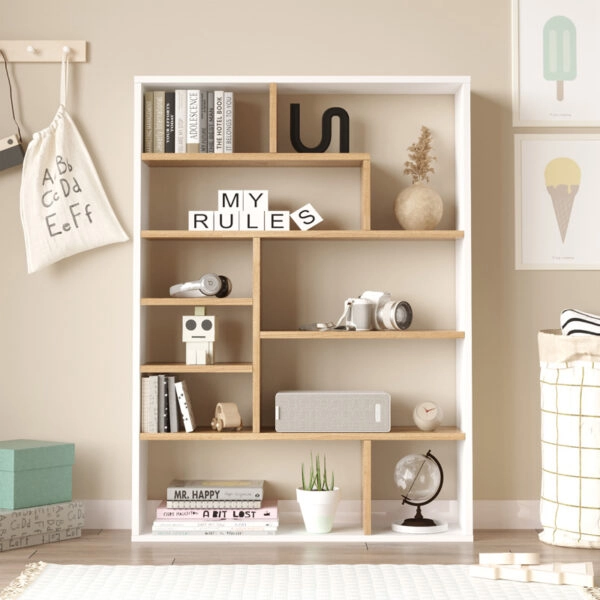 Βιβλιοθήκη Decora  σε φυσικό-λευκό απόχρωση 90x22x123.6εκ