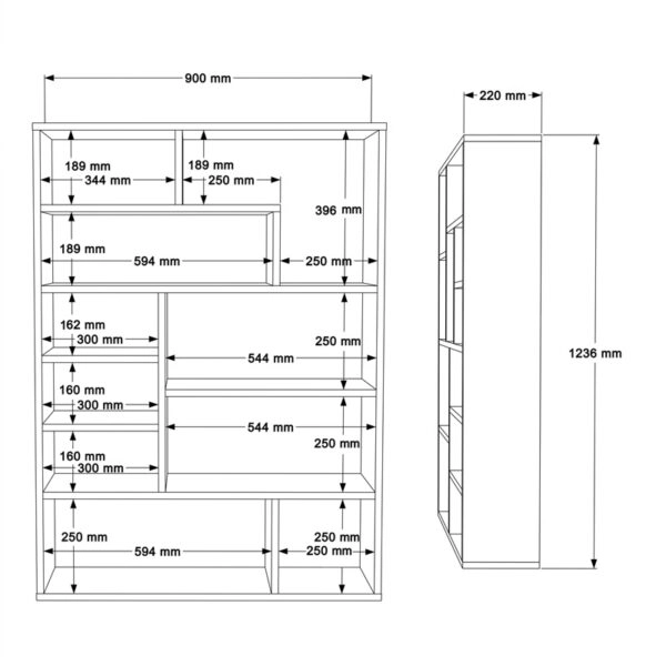Βιβλιοθήκη Decora  σε φυσικό-λευκό απόχρωση 90x22x123.6εκ