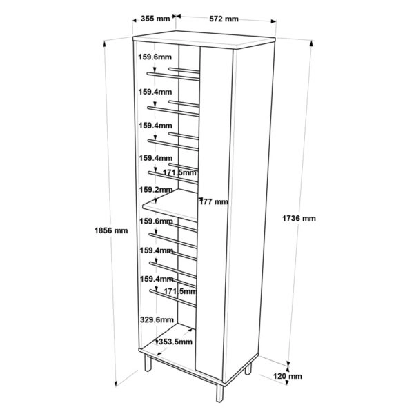 Παπουτσοθήκη Scarpiera  18 ζευγών σε φυσικο-ανθρακι απόχρωση 57.2x35.5x185.6εκ