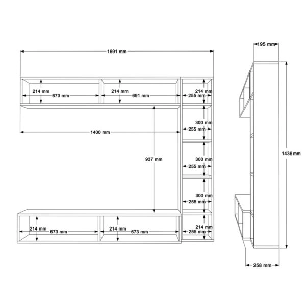Σύνθετο σαλονιού Compo επιτοίχιο σε oak-λευκό απόχρωση 169,10x25,8x143.5εκ