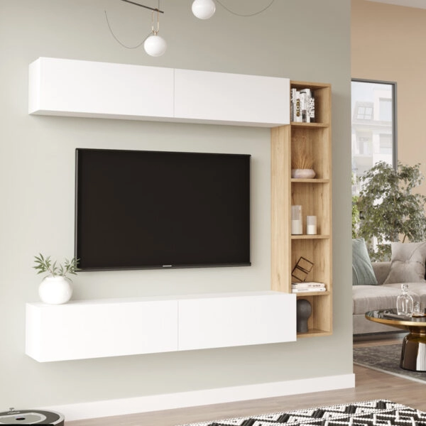 Σύνθετο σαλονιού Compo επιτοίχιο σε oak-λευκό απόχρωση 169,10x25,8x143.5εκ