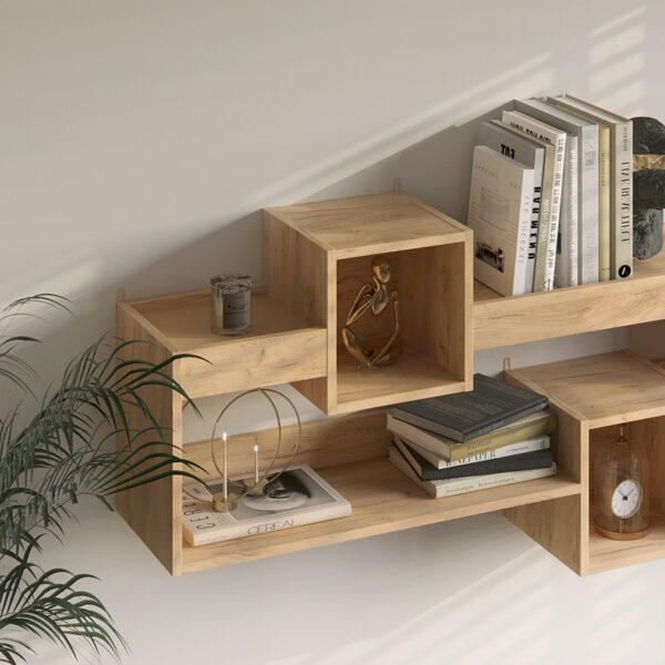 Ραφιέρα τοίχου Shellie  μελαμίνης σε oak απόχρωση 120x28x65εκ