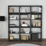 Βιβλιοθήκη Rabuku  σε ανθρακί απόχρωση 146x22x160εκ