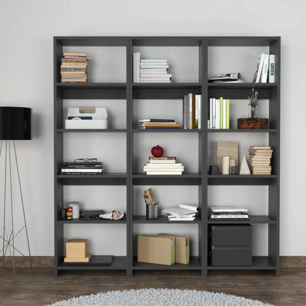 Βιβλιοθήκη Rabuku  σε ανθρακί απόχρωση 146x22x160εκ