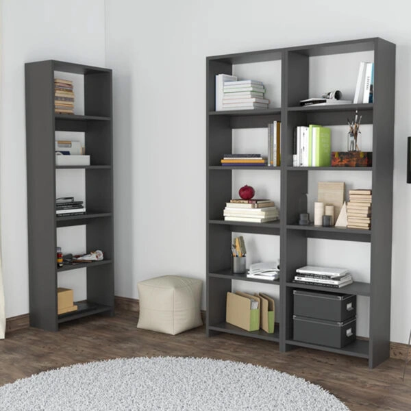 Βιβλιοθήκη Rabuku  σε ανθρακί απόχρωση 146x22x160εκ