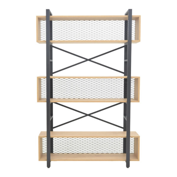 Βιβλιοθήκη Fifer  σε oak-μαύρη απόχρωση 120x28x185εκ
