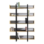 Βιβλιοθήκη Musha  μέταλλο μαύρο με oak απόχρωση 120x22x185εκ