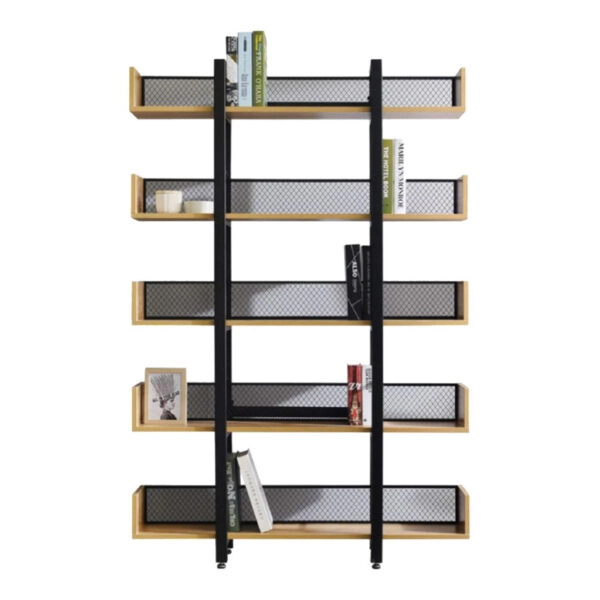 Βιβλιοθήκη Musha  μέταλλο μαύρο με oak απόχρωση 120x22x185εκ