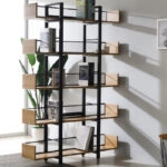 Βιβλιοθήκη Musha  μέταλλο μαύρο με oak απόχρωση 120x22x185εκ