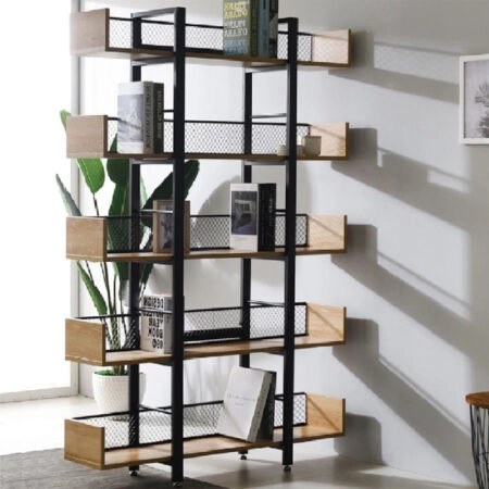 Βιβλιοθήκη Musha  μέταλλο μαύρο με oak απόχρωση 120x22x185εκ