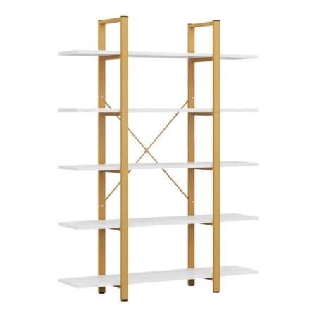 Βιβλιοθήκη Esthon pakoworld σε λευκή όψη μαρμάρου με χρυσό μέταλλο 120x32x180εκ