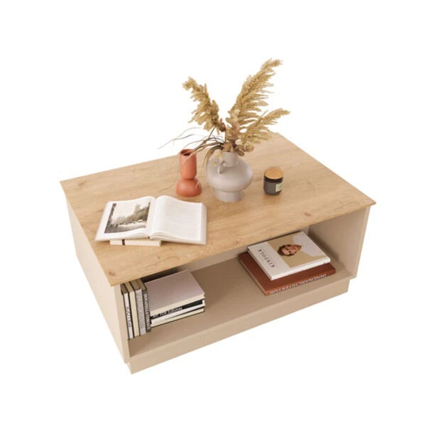 Τραπέζι Monik  σε oak-ανοιχτό γκρι απόχρωση 90x56x40εκ