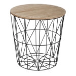 Βοηθητικό τραπέζι Kumi  mdf επιφάνεια oak και μέταλλο σε μαύρη απόχρωση Φ40x41εκ