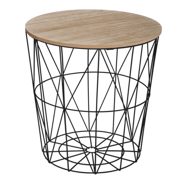 Βοηθητικό τραπέζι Kumi  mdf επιφάνεια oak και μέταλλο σε μαύρη απόχρωση Φ40x41εκ