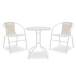 Τραπεζαρία Watson-Obbi σετ 3τεμ μέταλλο λευκό-γυαλί Φ60x70εκ