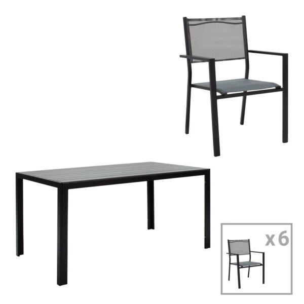 Τραπεζαρία κήπου Nares-Moly σετ 7τεμ  αλουμίνιο ανθρακί--textilene γκρι