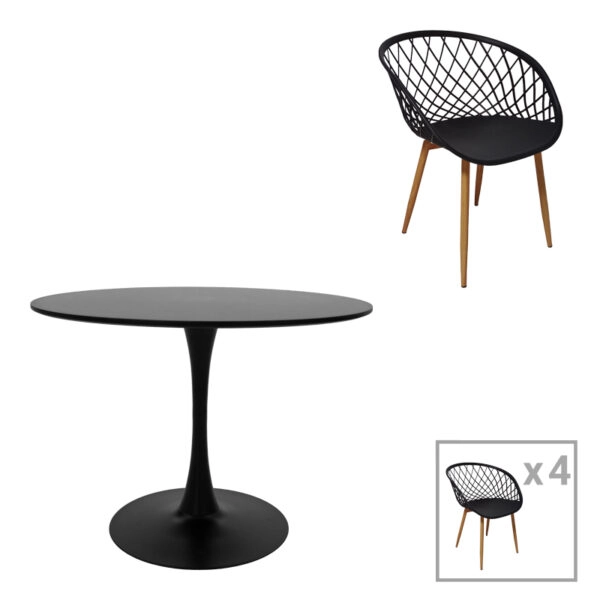 Τραπεζαρία Ezra-Balou  σετ 5τεμ pp-mdf σε μαύρη-φυσικό απόχρωση Φ100x73εκ