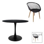 Τραπεζαρία Ezra-Balou  σετ 5τεμ pp-mdf σε μαύρη-φυσικό απόχρωση Φ120x73εκ