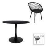 Τραπεζαρία Ezra-Balou  σετ 5τεμ pp-mdf σε μαύρη απόχρωση Φ120x73εκ