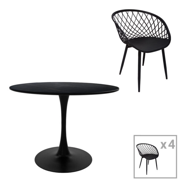 Τραπεζαρία Ezra-Balou  σετ 5τεμ pp-mdf σε μαύρη απόχρωση Φ120x73εκ