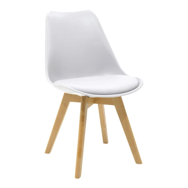 Τραπεζαρία Elijah-Gaston  σετ 3τεμ pp-pu σε λευκή απόχρωση με φυσικό πόδι Φ60x74εκ