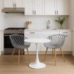 Τραπεζαρία Elijah-Ezra  σετ 3τεμ pp-pu σε γκρι-λευκή απόχρωση με φυσικό πόδι Φ60x74εκ