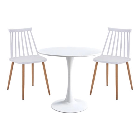 Τραπεζαρία Elijah-Aurora I  σετ 3τεμ pp σε λευκή απόχρωση με φυσικό πόδι Φ60x74εκ