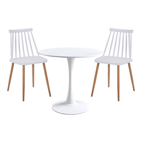 Τραπεζαρία Elijah-Aurora I  σετ 3τεμ pp σε λευκή απόχρωση με φυσικό πόδι Φ60x74εκ