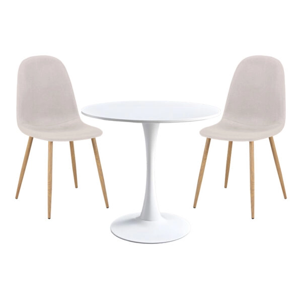 Τραπεζαρία Elijah-Bella  σετ 3τεμ σε λευκή-μπεζ απόχρωση Φ60x74εκ