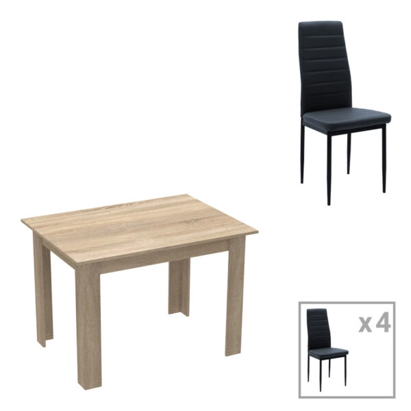 Τραπεζαρία Manka-Parker  σετ 5τεμ mdf σε μαύρη-sonoma απόχρωση 110x80x77εκ