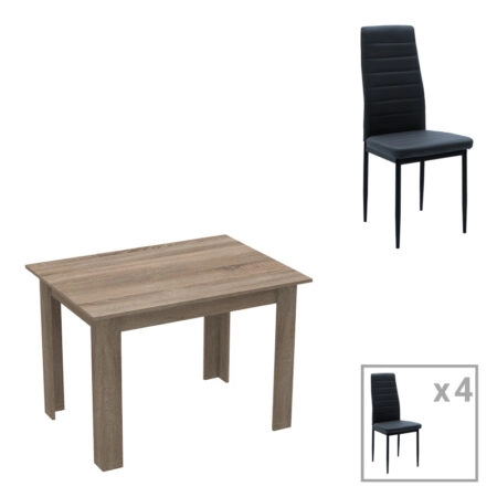 Τραπεζαρία Manka-Parker  σετ 5τεμ mdf σε μαύρη-sonoma truffle απόχρωση 110x80x77εκ