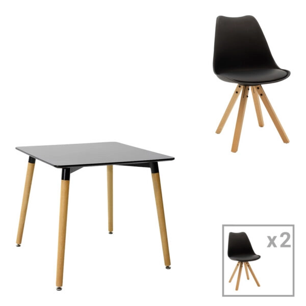 Τραπεζαρία Natali-Caron σετ 3τεμ mdf σε μαύρη-φυσική απόχρωση 80x80x76εκ