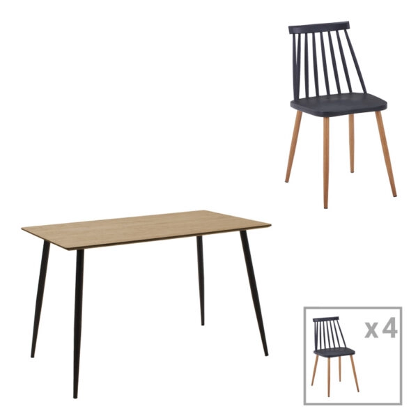 Τραπεζαρία Cuba-Aurora I σετ 5τεμ σε sonoma-μαύρη απόχρωση 120x70x76εκ